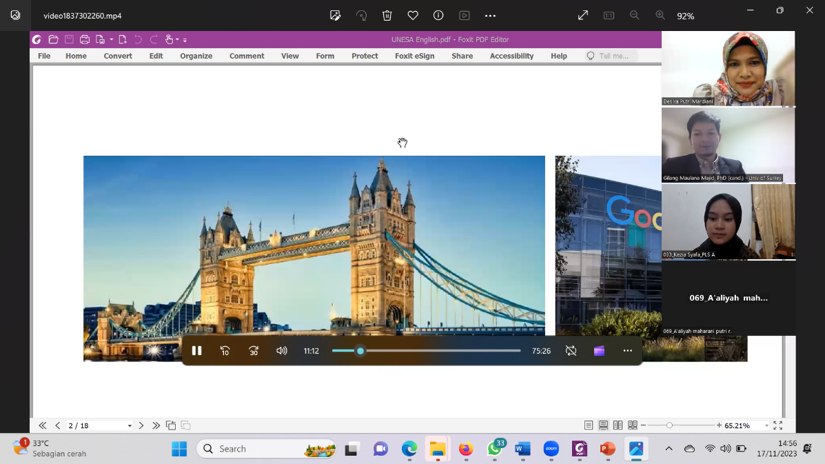 Guest Lecture Sebagai Bentuk Kolaborasi Akademik Pendidikan Luar Sekolah FIP UNESA Dengan University of Surrey, United Kingdom