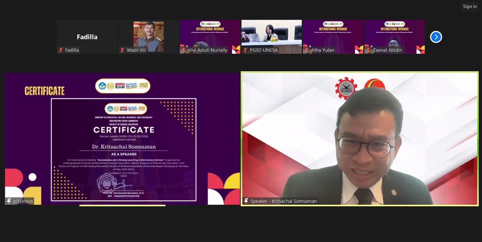 PGSD FIP UNESA Adakan Internasional Webinar Guna Libatkan Pembelajaran Sekolah Dasar dalam Pembangunan Berkelanjutan