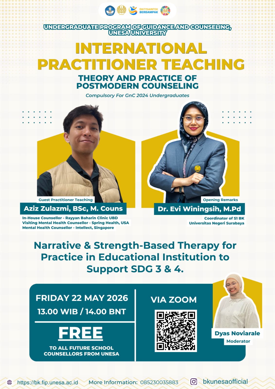 Dukung SDG 3 &amp; 4, Prodi BK UNESA Gelar Kuliah "International Practitioner Teaching" Kupas Konseling <em>Postmodern</em>