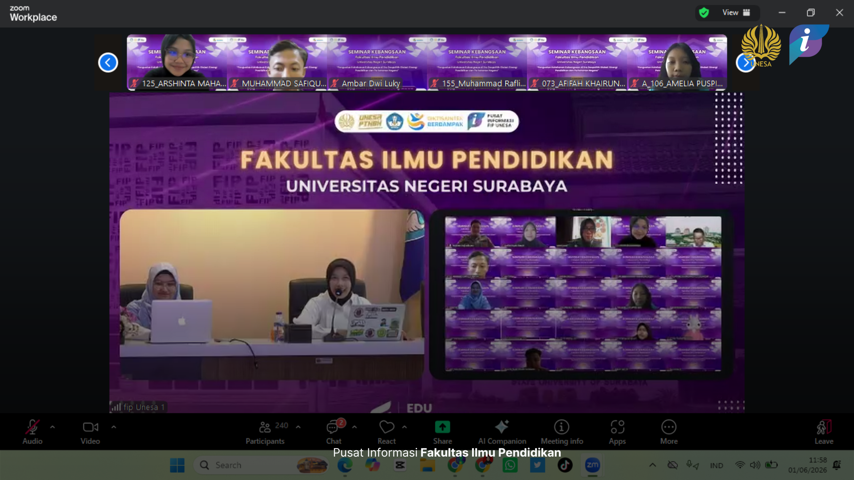 Seminar Kebangsaan FIP Unesa Perkuat Wawasan Mahasiswa di Era Geopolitik Global&nbsp;